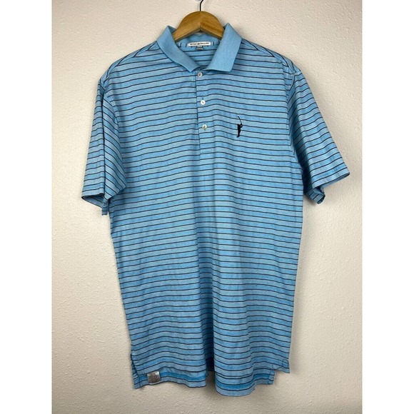 Peter Millar Men's Large Blue Striped Short Sleeve Golf Cotton Polo Shirt - Picture 2 of 5